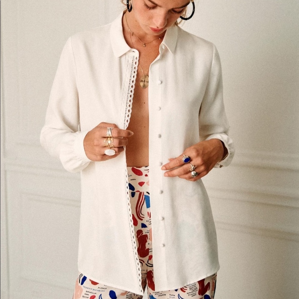 Sézane Charlotte shirt, size FR 36, Ecru